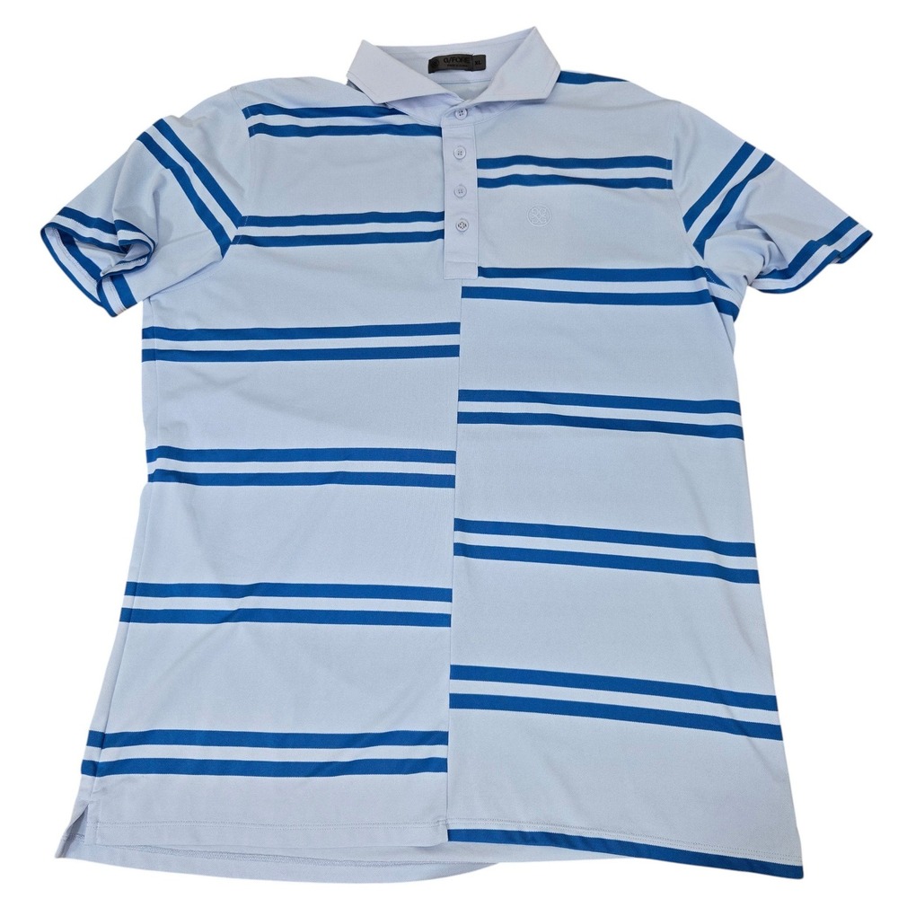 G/FORE Polo Shirt Mens XL Sky Blue Offset Stripe Short Sleeve Golf Performance